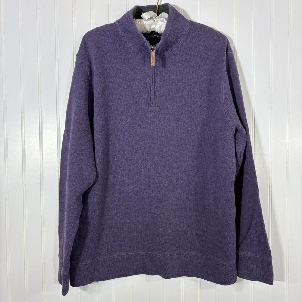 Lands End Mens Purple 1/4 Zip Pullover Sweater Size XL Cotton Heritage Classic - Picture 1 of 11
